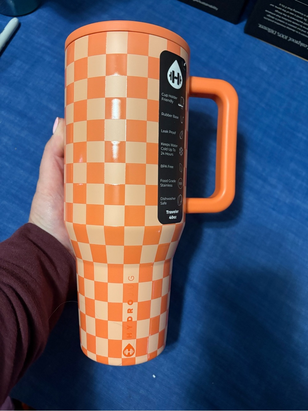 BRAND NEW! Hydrojug Orange Checkers 40oz Tumbler